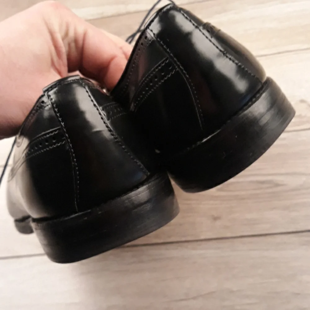ALLEN EDMONDS Black Leather Richmond Sz 11 D Long Wing Tip Oxfords Mens‎ Shoes